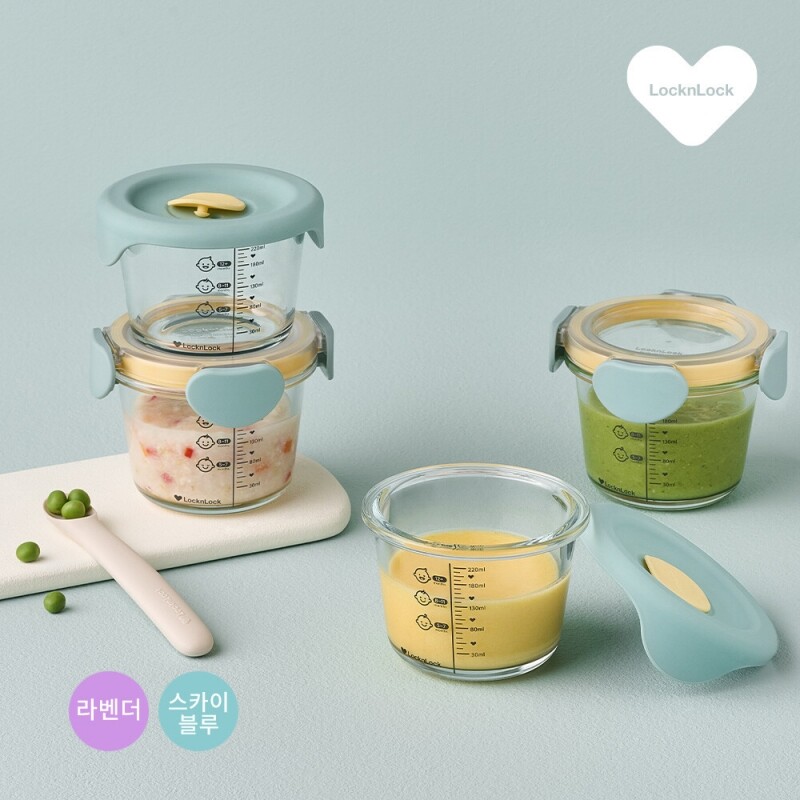 좋은 것을 담다 락앤락,리틀럽 디어 이유식용기 원형 260ml 4P 혼합세트 - 라벤더/스카이블루